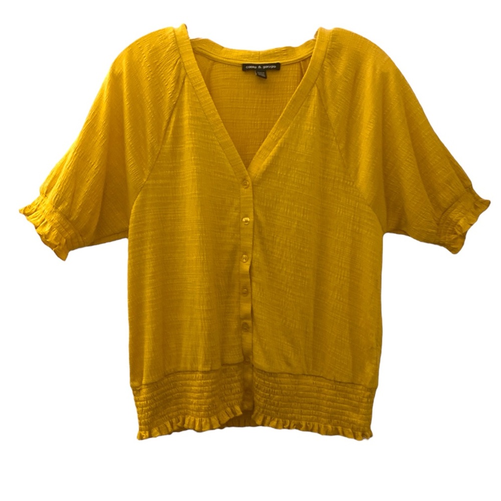 Cable & Gauge Yellow Puff Sleeve preppy Blouse